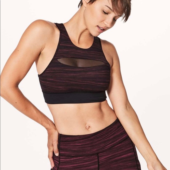 Lululemon Run the Day Bra Size 4 in Low Tide Blush Berry Black Sports Bra - Picture 2 of 12